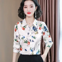 heavyweight silk shirts women print silk blouses women long sleeve shirts elegant woman satin floral blouse tops plus size 4xl