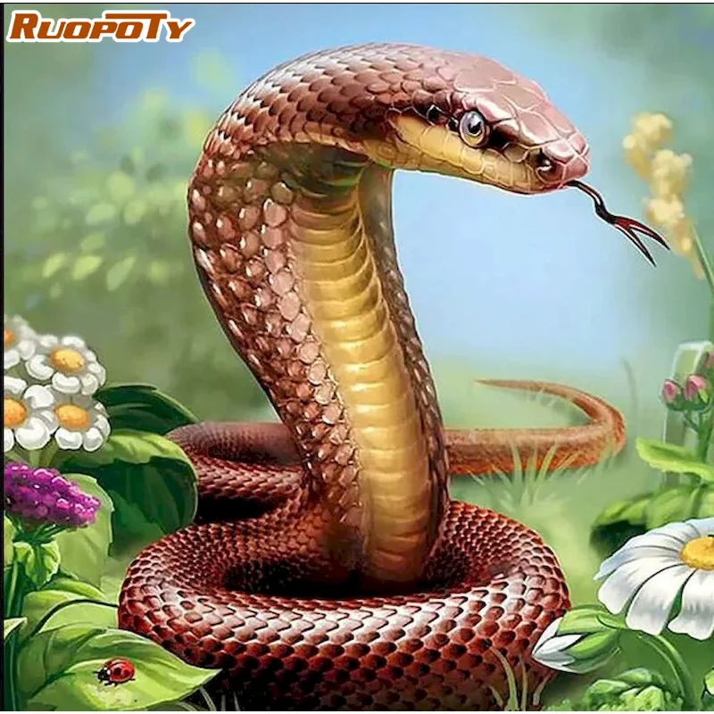 

RUOPOTY Snake DIY Diamond Painting Cross Stitch Diamond Embroidery Mosaic Animals Picture Rhinestones Art Home Decor