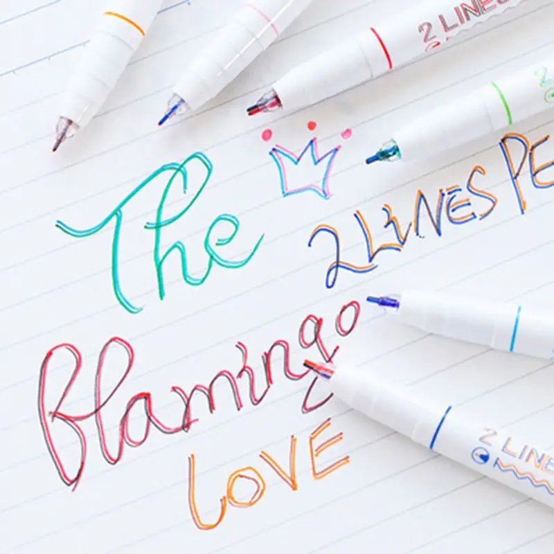 

3/6pcs Double 2 Lines Gel Pen Marker DIY Scrapbooking Journal Decor Stationery
