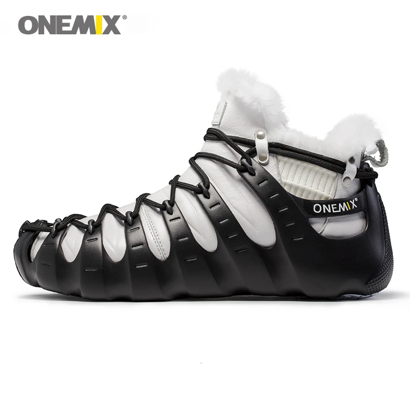 White Black Onemix/зимние ботинки; красная обувь; треккинговые кроссовки; Мужская нескользящая обувь для женщин; уличная Треккинговая обувь; Зимние теплые кроссовки - Цвет: White Black