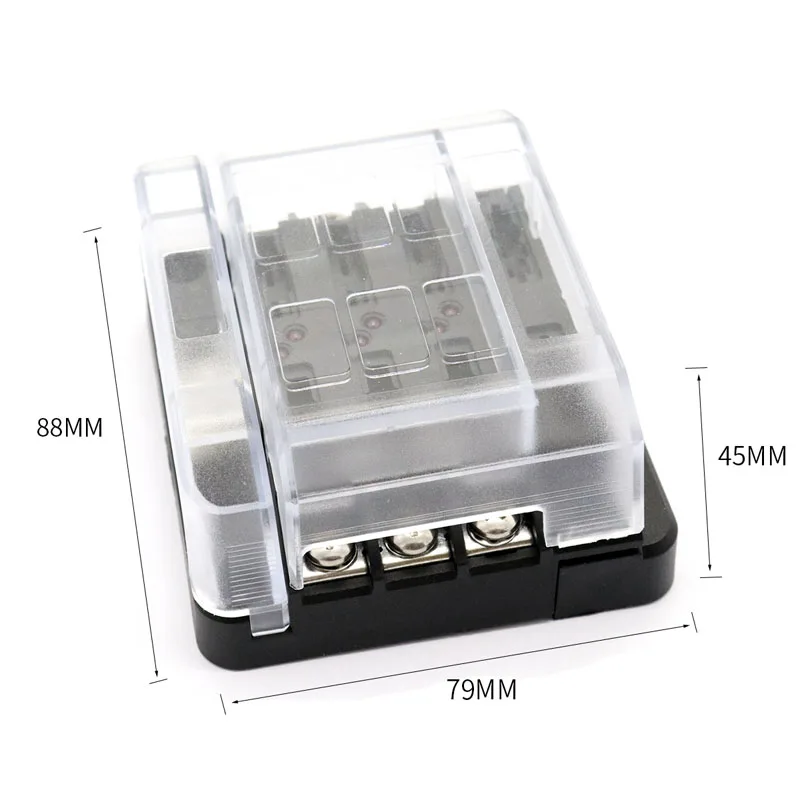 

Car RV 6-Way Modular Design Fuse Box Blade Fuse Block Holder Screw Nut Terminal W/ 12P Negative Bus Bar Junction Box 32V 100A