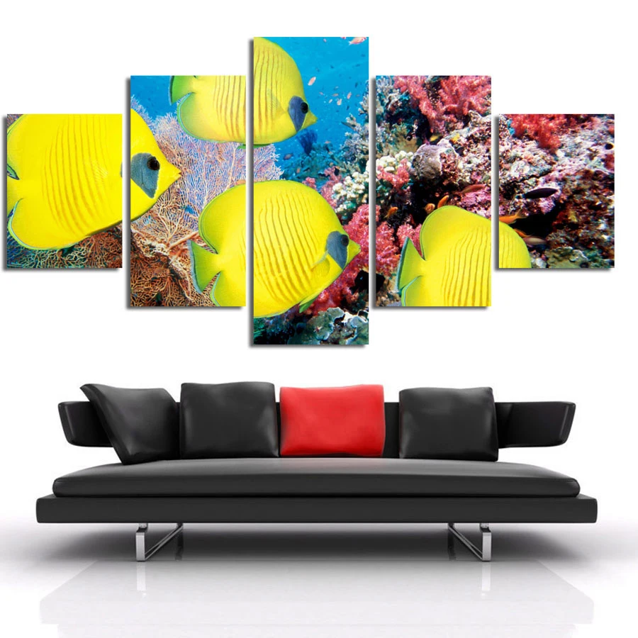 

Wall Art Canvas Painting HD Prints Fish Home Decoration Marine Animals 5 Pieces Framework Modular Cuadros Picture Artwork Poster