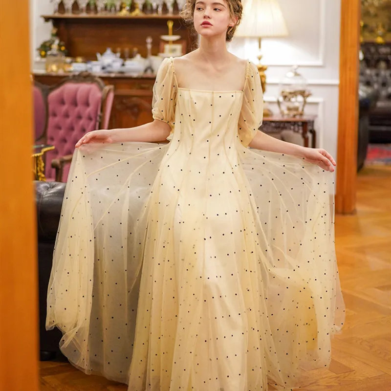 Женское винтажное длинное платье в горошек элегантное облегающее Сетчатое Макси