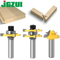 3 pc 12mm 12 shank high quality tongue groove joint assembly router bit 1pc 45 degree lock miter route set stock wood cutting