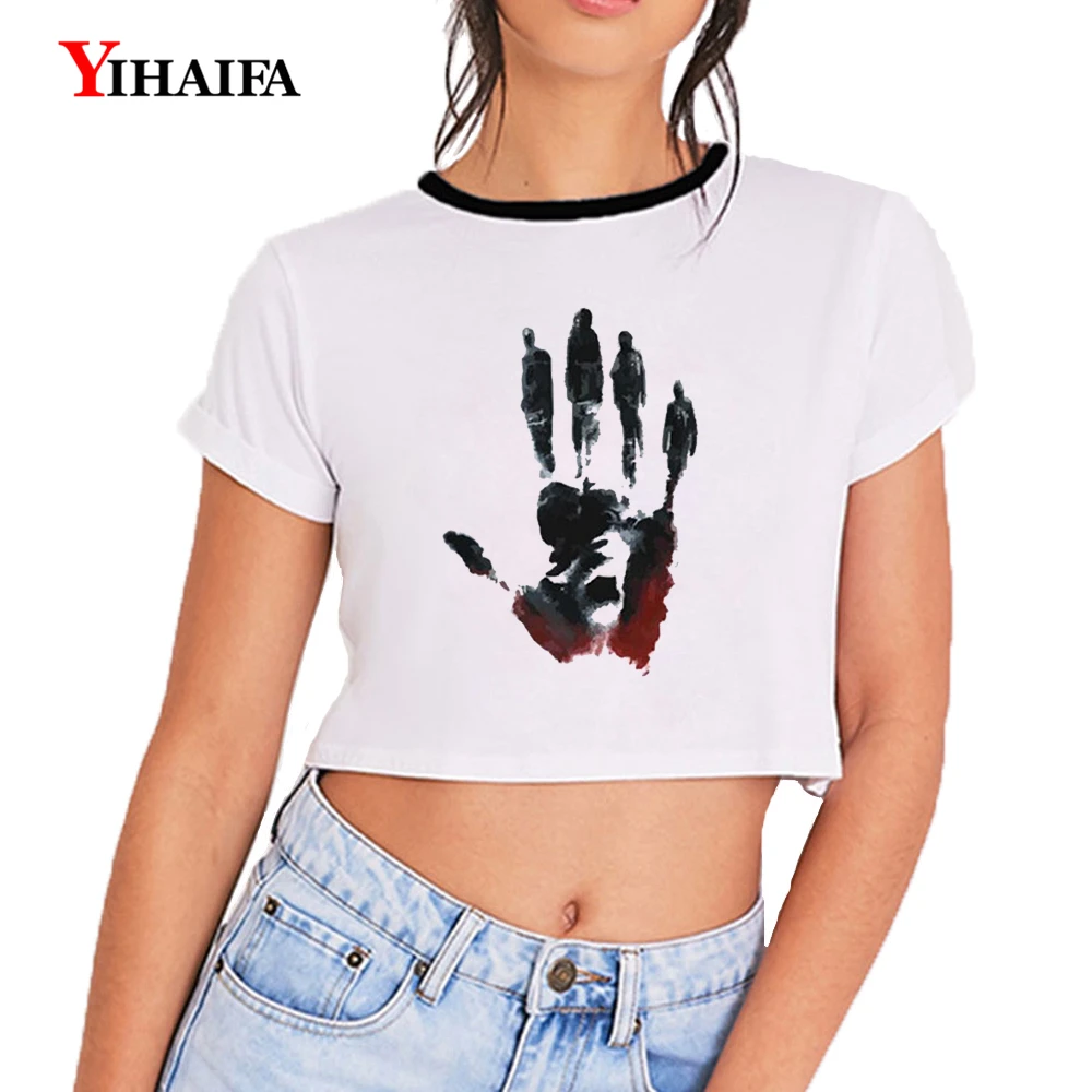 Женская футболка YIHAIFA повседневная укороченная с коротким рукавом и принтом