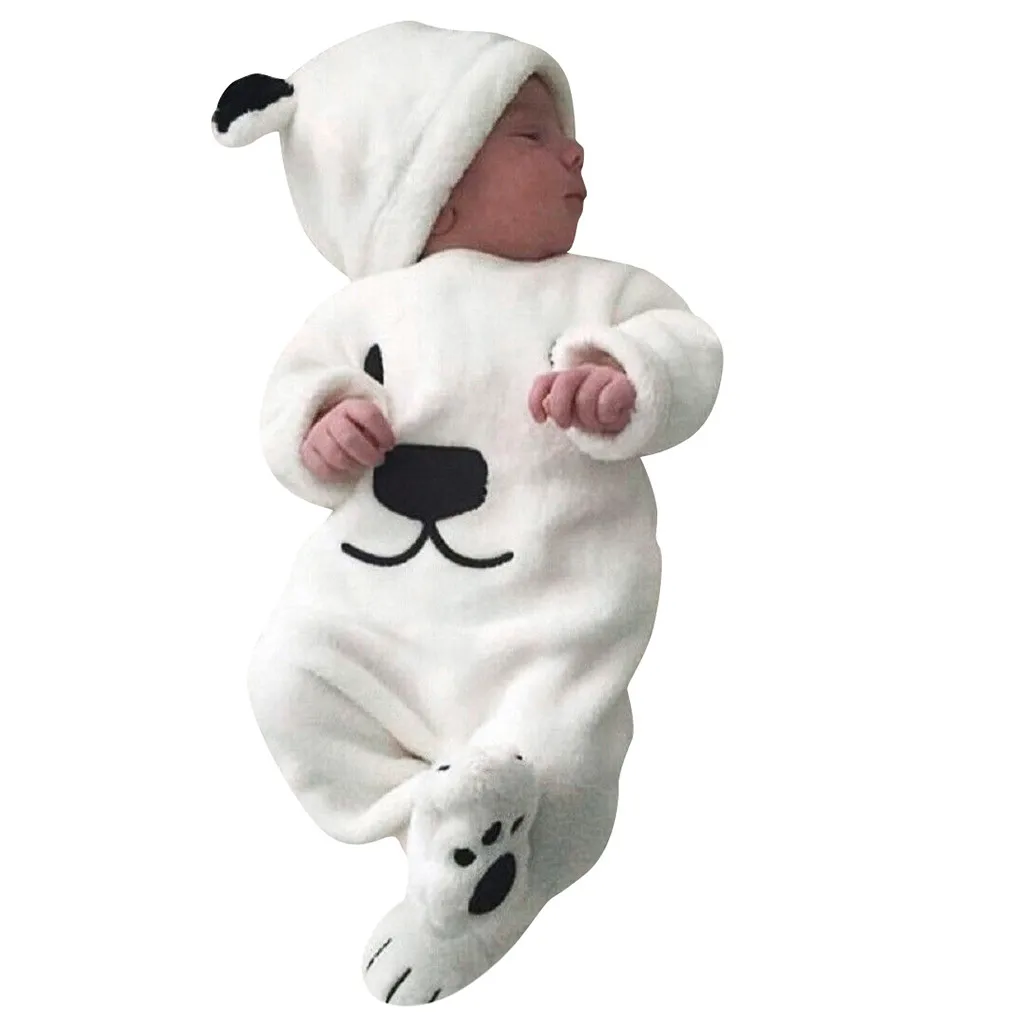 Autumn Winter Baby Rompers Bear Newborn Fleece Romper Jumpsuit+Hat Sets Baby Girls Boys Romper Toddle Clothing