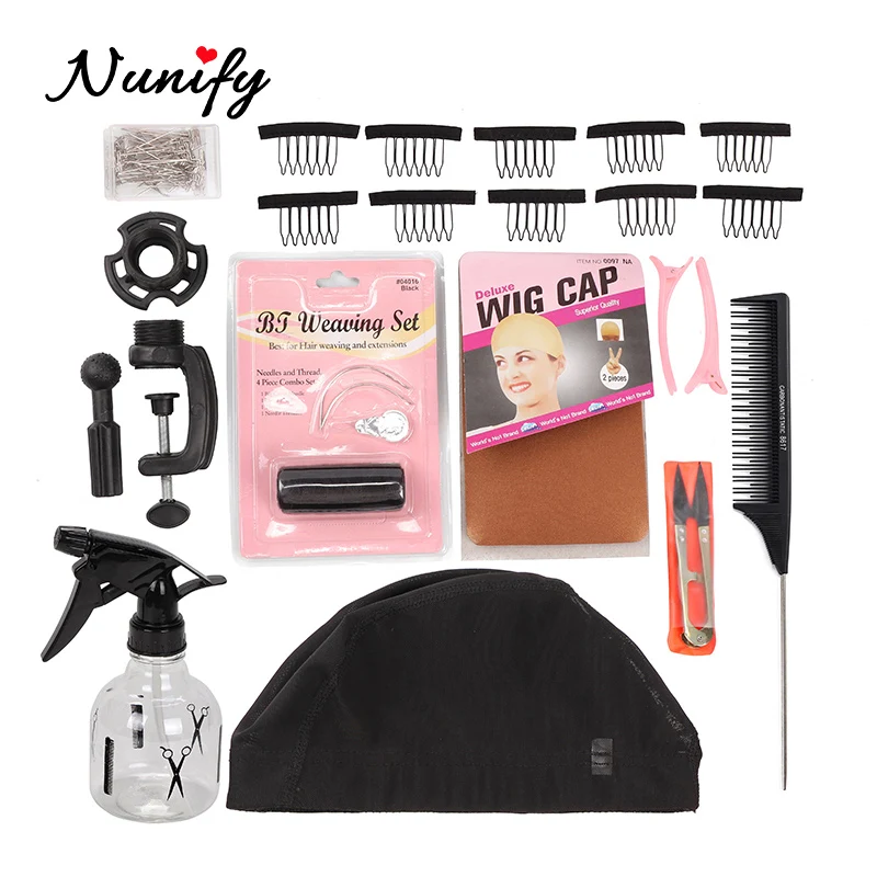 Nunify Head Stand Wig Cap For Wig Making Kit Tool Holder Hair Net T Pins Comb Canvas Block Wig Making Head Weft/ Mannequin Head