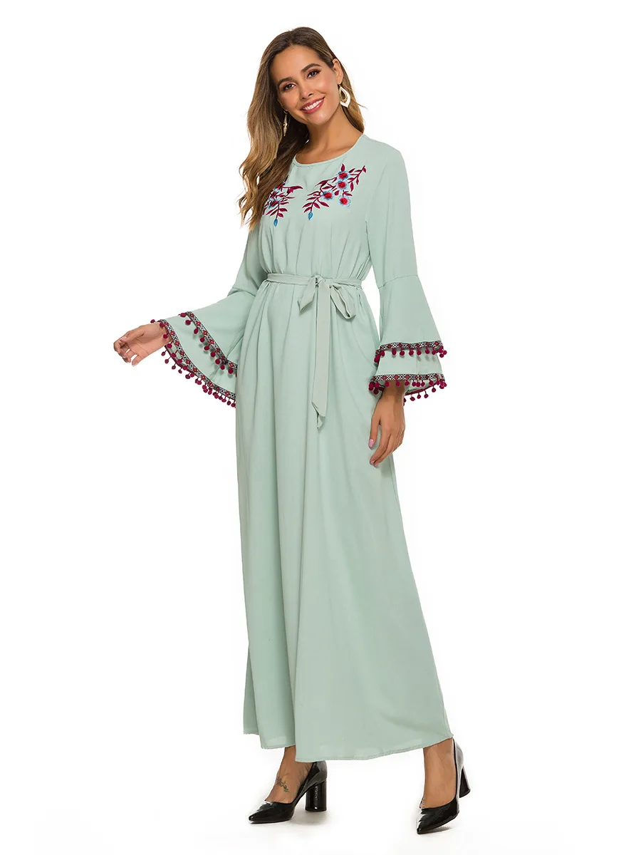 

2020 muslim women o-neck long sleeve summer plus size long dresses