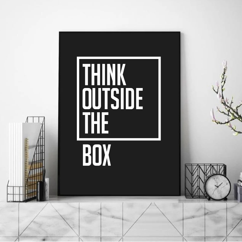 Картина на холсте с цитатами Think Quotes черная белая Художественная печать