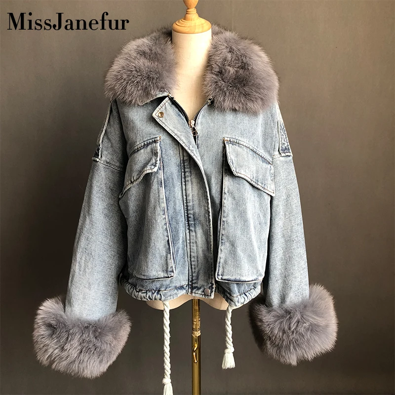 

Free Shipping Women Denim Jacket Vintage Cropped Short Denim Coat Long-Sleeve Slim Jeans Fur Coat