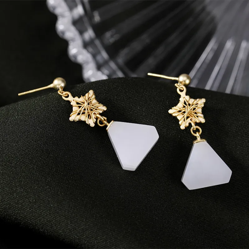 Женские золотые серьги ручной работы из нефрита и агата ювелирные изделия |