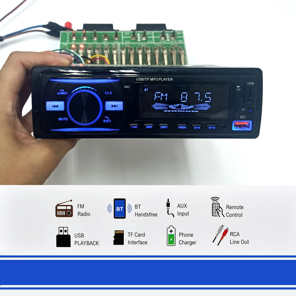 Автомобильный 1 din радиоприемник встроенный стерео плеер Bluetooth EQ FM AUX TF 2 USB