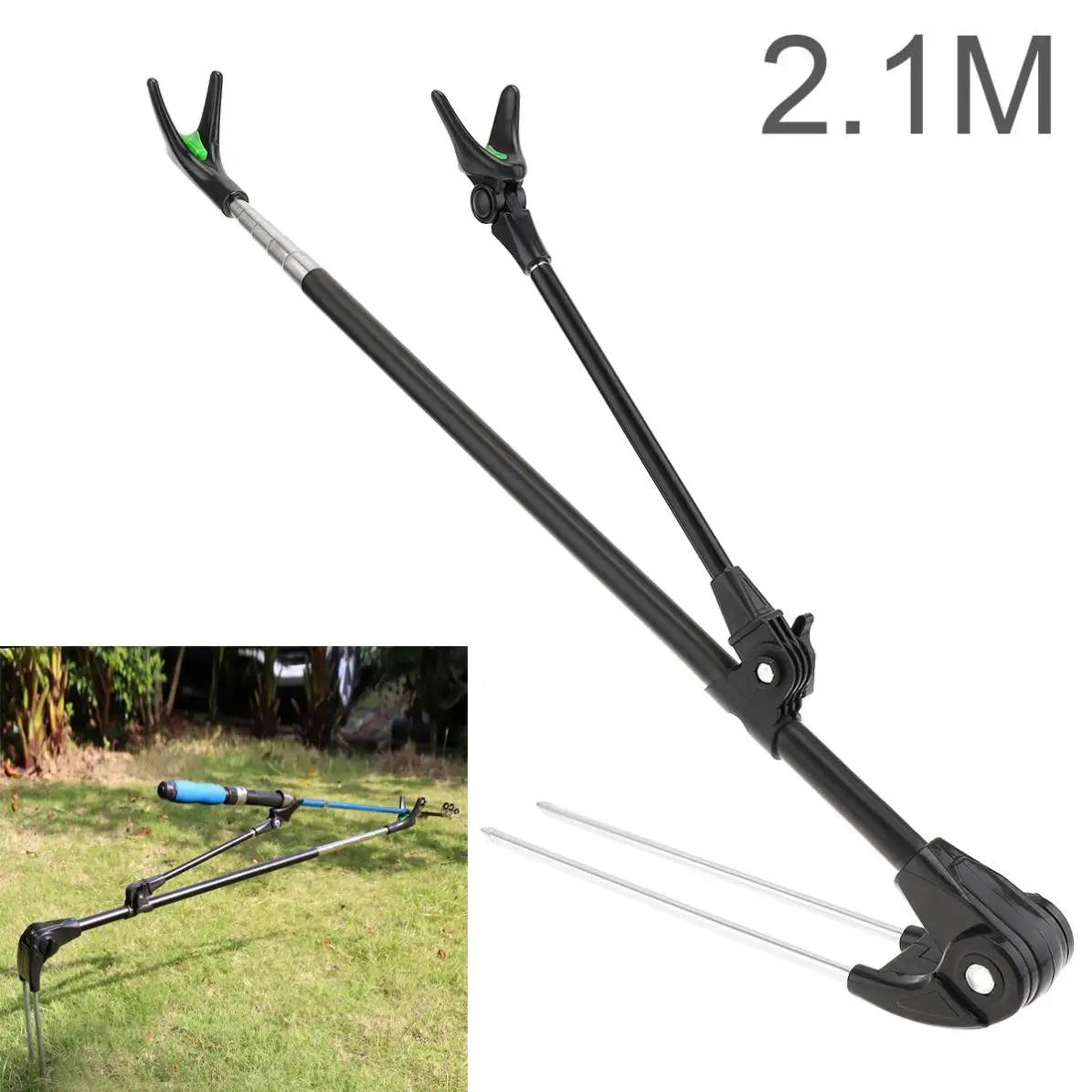 

2.1m Fishing Rod Ground Inserted Stand Bracket Metal Stretch Pole Fishing Box Chair Holder