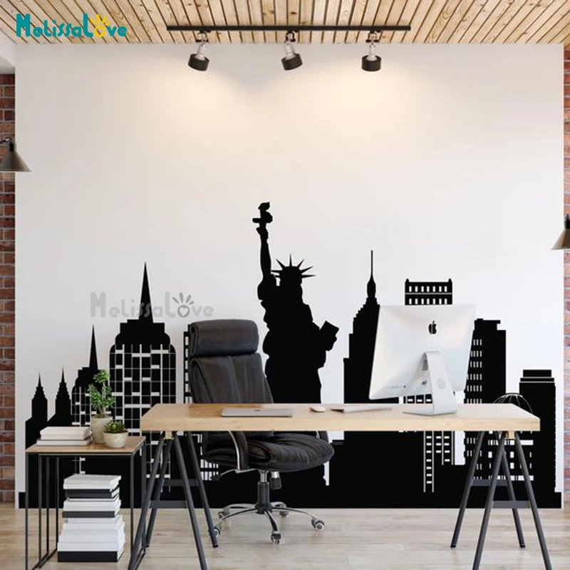 

New York Skyline NY Cityscape Silhouette Decal Bedroom Living Room Home Decor Removable Vinyl Wall Sticker BD596