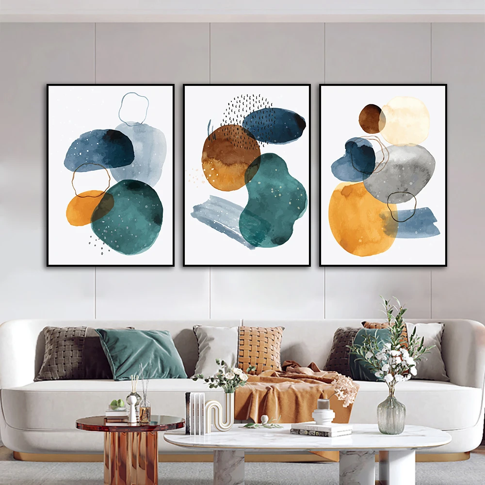 3 Панели абстрактная красочная Геометрическая Картина на холсте в скандинавском