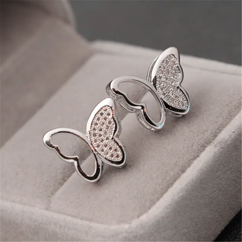 

New Silver Color Earrings Personality Charm Temperament Female Models Simple Butterfly Inlaid Zircon Earring Jewelry