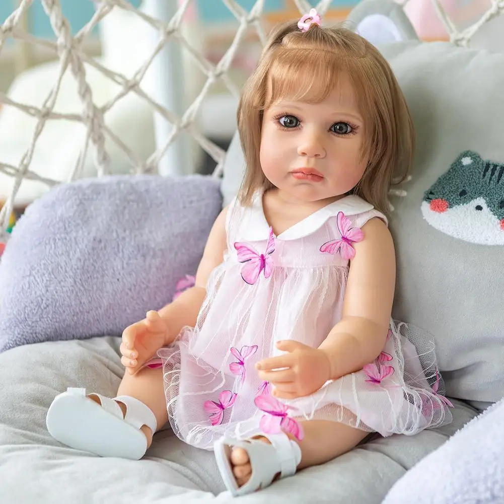 

55CM Full Body Silicone Soft Reborn Princess Girl Doll Detailed Hand Painting Bath Waterproof Toy Soft T8L8