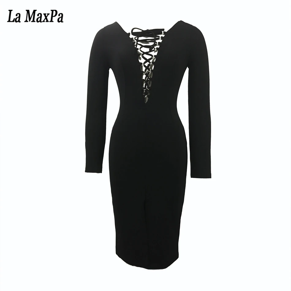 Новинка 2021 сексуальное женское платье с длинным рукавом глубоким v-образным