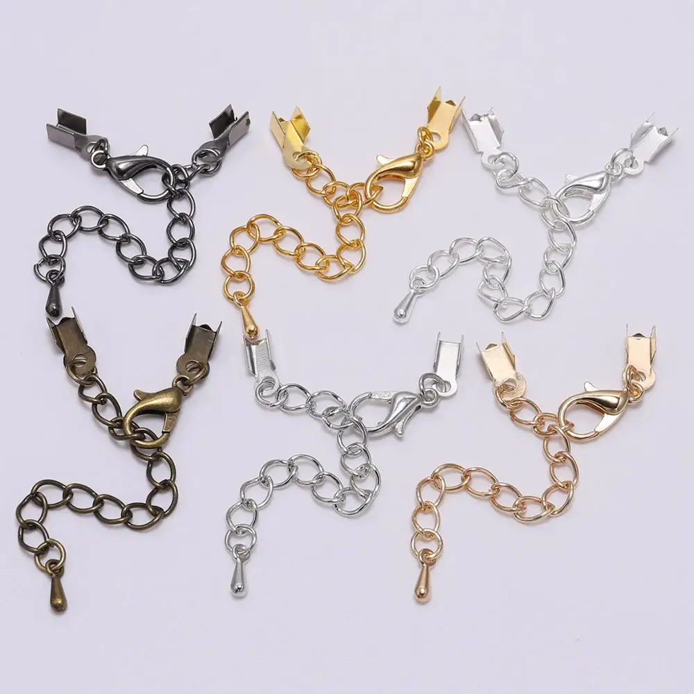 10pcs/lot Gold Cord End Caps Lobster Clasps Hook Extender Ch