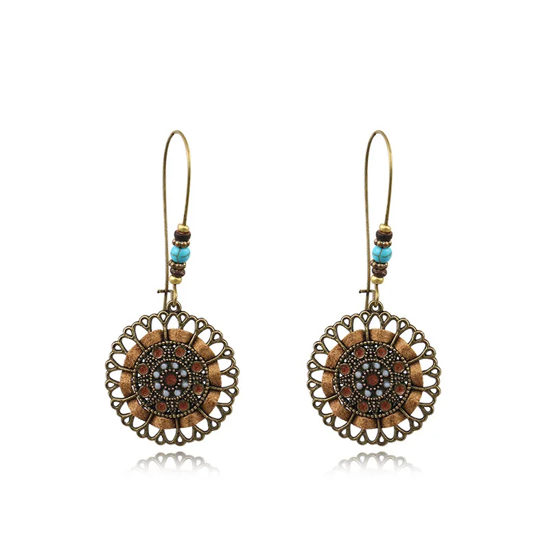 

Summer Flower Hollow Earrings Ladies Jewelry Women's Ethnic Retro Dreamcatcher Copper Dangle Earrings Bijoux