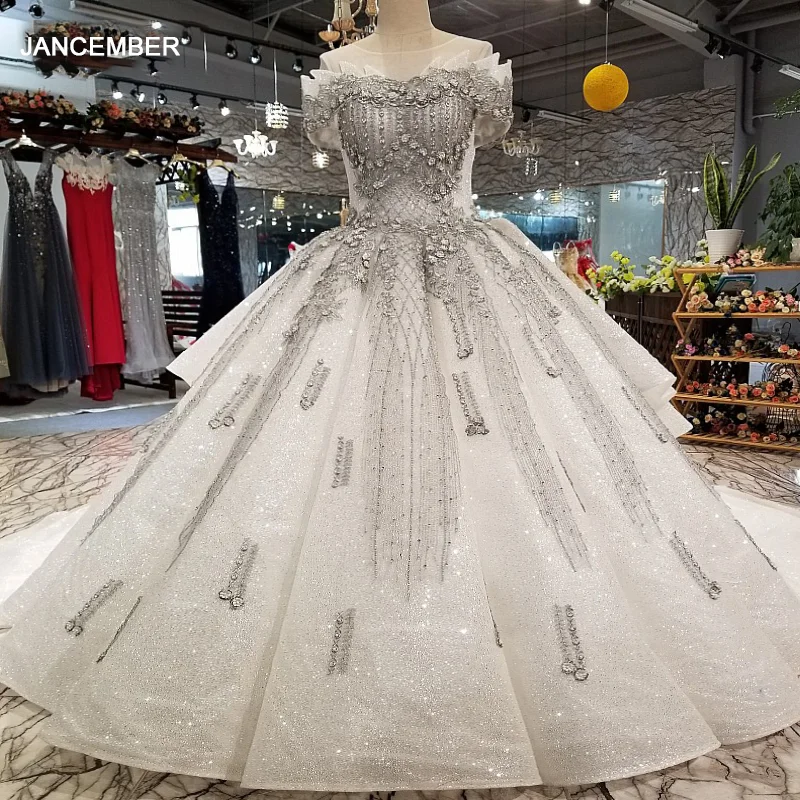 Специальное бальное платье LS69116 с коротким рукавом вечернее серым украшением