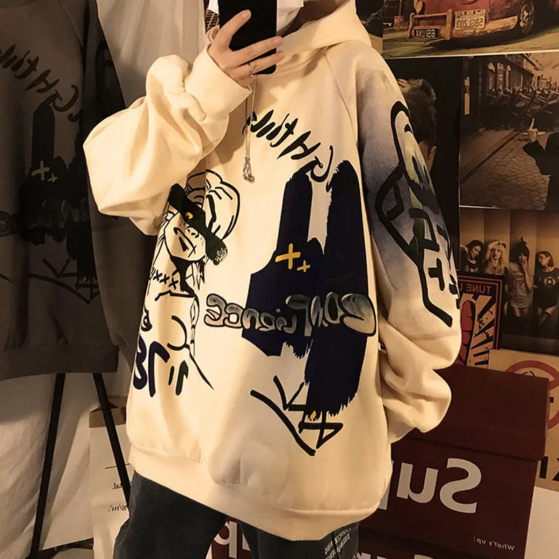 

Men Hoodies Streetwear Autumn Coat Fashion Loose Long sleeve Print Hoodie Sweatshirt 2021 Hip Hop Casual Sweatshirts