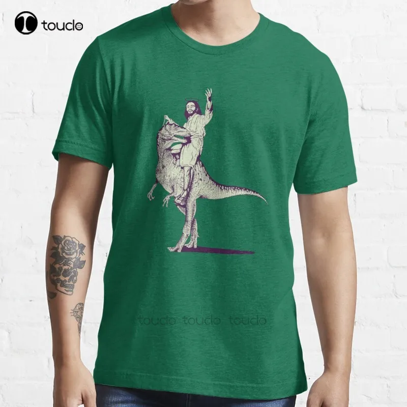 

New Jesus Riding Dinosaur T-Shirt Cotton Men Tee Shirt