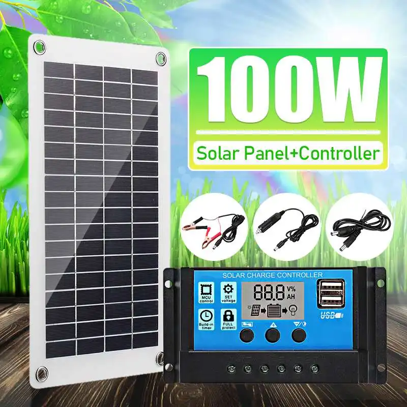 

Solar Panel 100W Solar Panel Kit 12V Battery Charger Controller For Caravan & Boat & Dual USB Solar Panel 30A Solar Controller