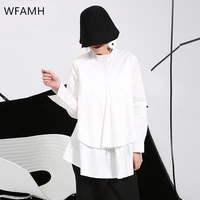 plus size womens 2021 spring new stand up collar irregular spring and autumn long sleeved loose double layer shirt women cothes