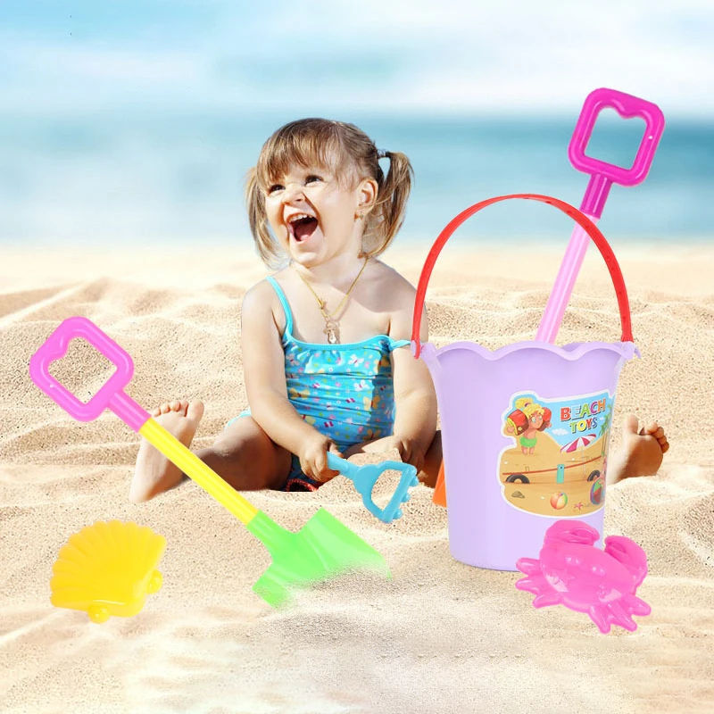 

6Pcs Random Color Summer Sand Sandbeach Kids Plastic Beach Toys Castle Bucket Spade Shovel Rake Water Tools Sets