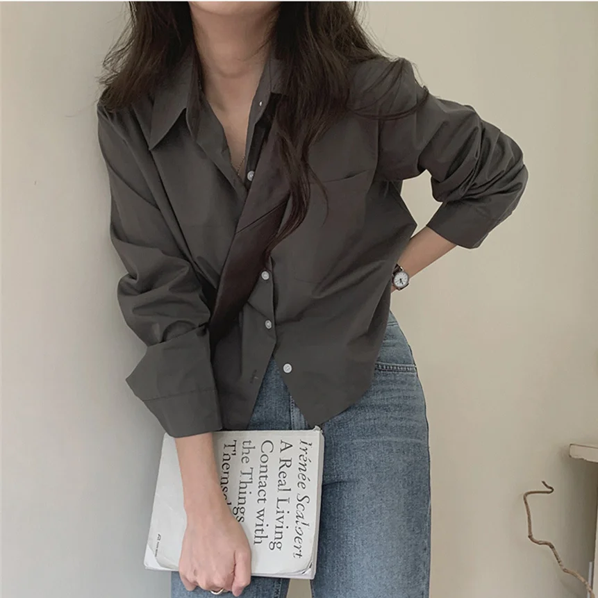 

Рубашка COIGARSAM, женские топы, зима 2021, короткие однотонные женские рубашки с длинным рукавом