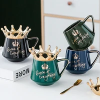 crown ceramic mug cute coffee mug milk cup with spoon lids coffee tea cup 300ml capacity water mugs x mas gift home decoration