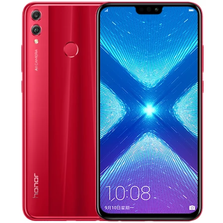 Red Смартфон Google Play Honor 8X8 X, 4 ГБ, 64 ГБ, Восьмиядерный процессор Kirin 710, двойная задняя камера 20 МП, многоязычный экран 6,5 дюйма, 1080x2340p - Цвет: Red