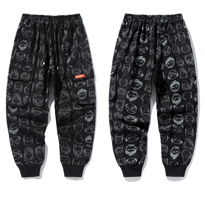 Уличная голова портрет Брюки Мужские Jogger тренировочные штаны с резинкой в талии Осенние повседневные брюки тренировочные мужчины свободные черные Большие размеры HZ218