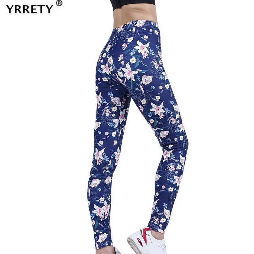 Леггинсы YRRETY женские с высокой талией спортивные штаны цветочным принтом для