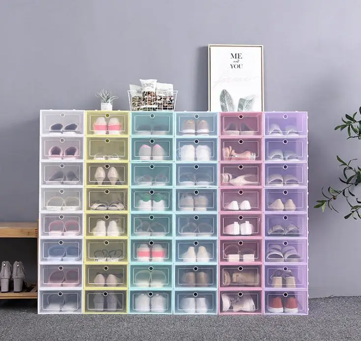 

Free ship Thicken Clear Plastic Shoe Box Dustproof Shoe Storage Box Flip Transparent Shoe Boxes Stackable Shoes Organizer Box