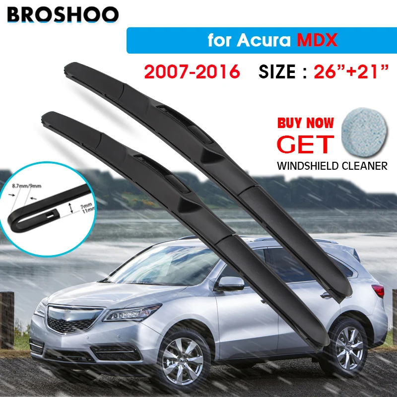 

Car Wiper Blade For Acura MDX 26"+21" 2007-2016 Auto Windscreen Windshield Wipers Blades Window Fit U Hook Arms