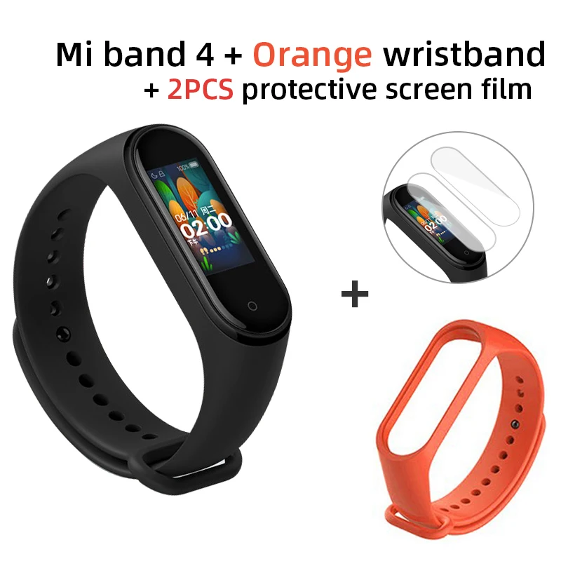 Add Orange n 2PCS Xiaomi mi band 4 Смарт-часы глобальная версия фитнес браслет с пульсометром активности фитнес-трекер Смарт браслет здоровья цветной дисплей новинка умный шагомер с измерением давления - Цвет: Add Orange n 2PCS