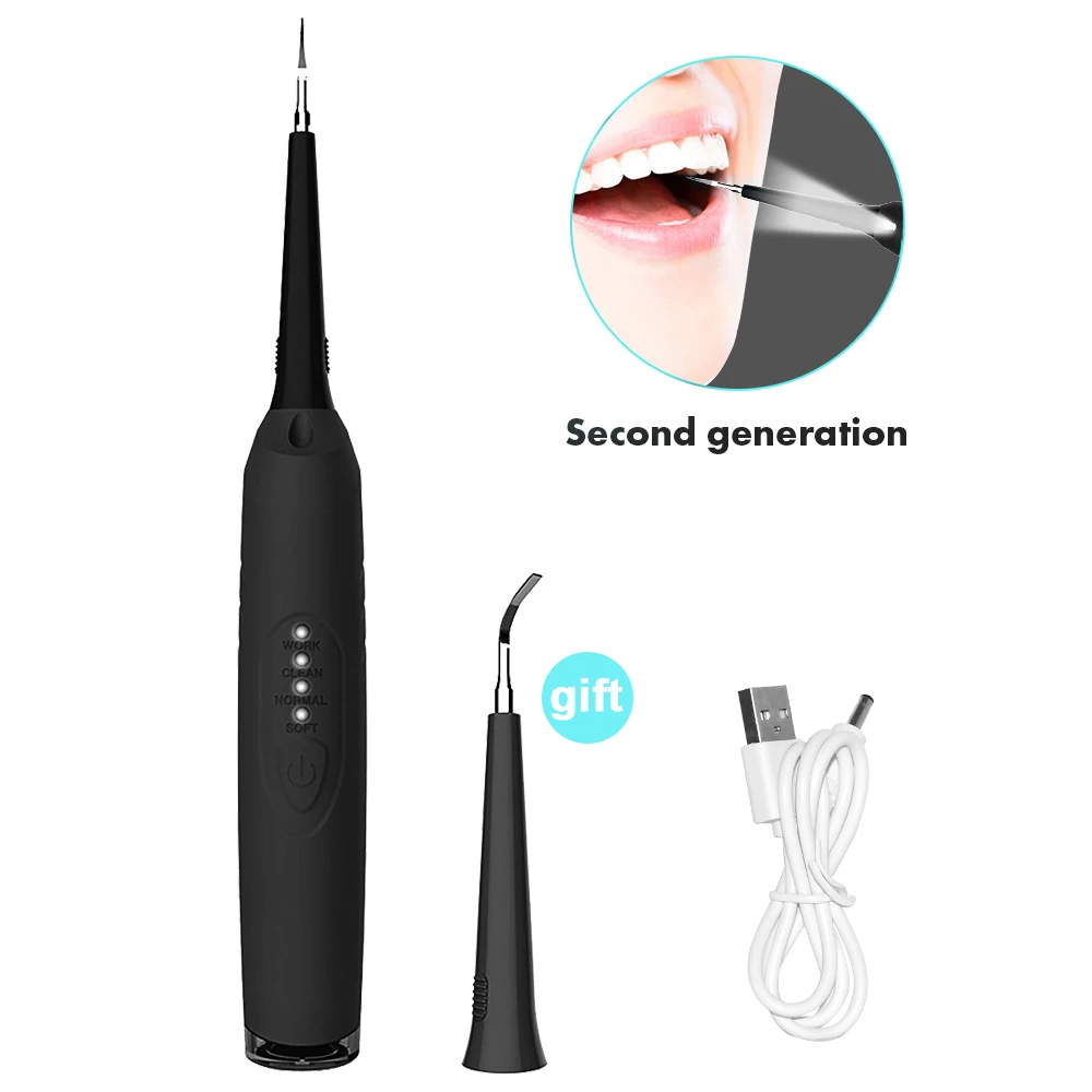 2nd generation black Стоматологические средства для удаления зубного камня, портативный Электрический звуковой стоматологический инструмент для удаления зубного камня, отбеливающий стоматологический инструмент, Прямая поставка - Цвет: 2nd generation black