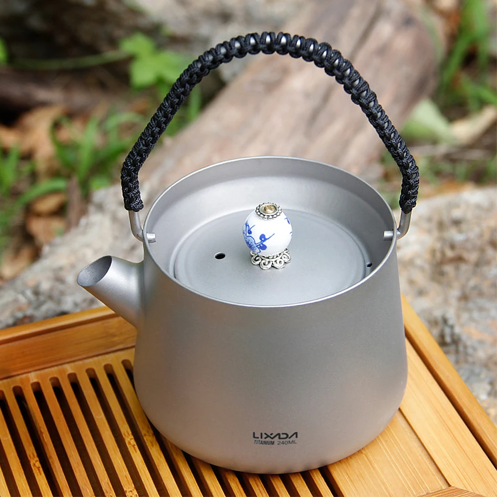 

Lixada 240ml Mini Titanium Tea Pot Kettle Tableware with Mesh Tea Infuser for Home Outdoor Backpacking Camping Picnic