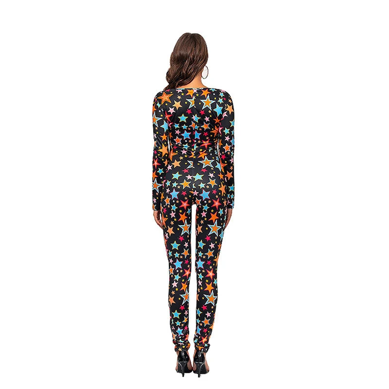 

Women Long Sleeve Printed Jumpsuit Long Bodycon Pants with Star Patterns Ladies Casual Style One Piece Jumpsuits Overalls