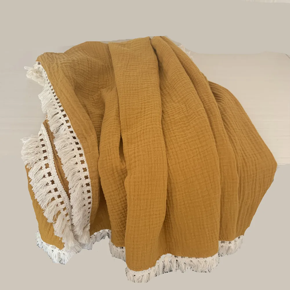 Cotton Muslin Baby Blankets Newborn Swaddle Wrap Blanket Tassel Cotton Baby Receiving Blanket Infant Sleeping Quilt Bed Cover