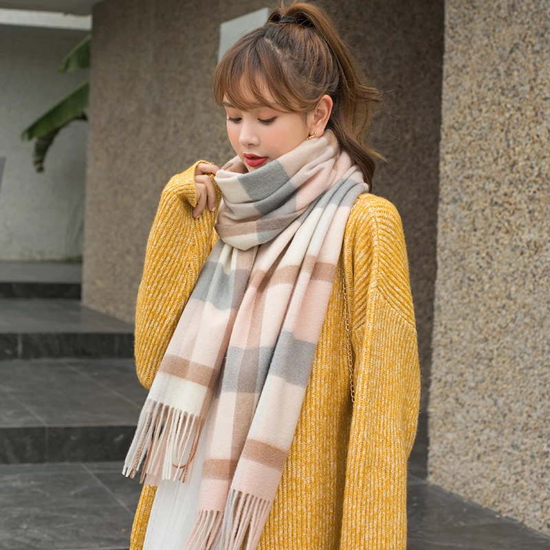 100% Wool Winter&ampAutumn Scarves for Women 2021 Classic Plaid Style Fashion Pashmina Wraps and Shawls Ladies Outdoor Warm Scarf |