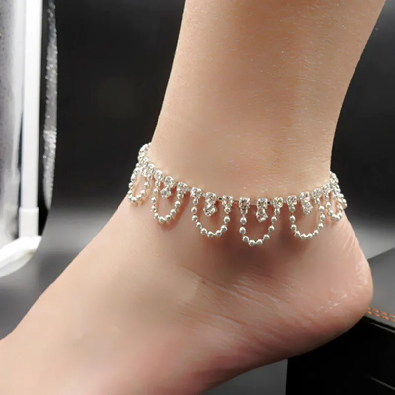 

Simple Sexy Woman Fashion Anklet Rhinestone Shining Barefoot Chain Beach Geometry Accessories Gift