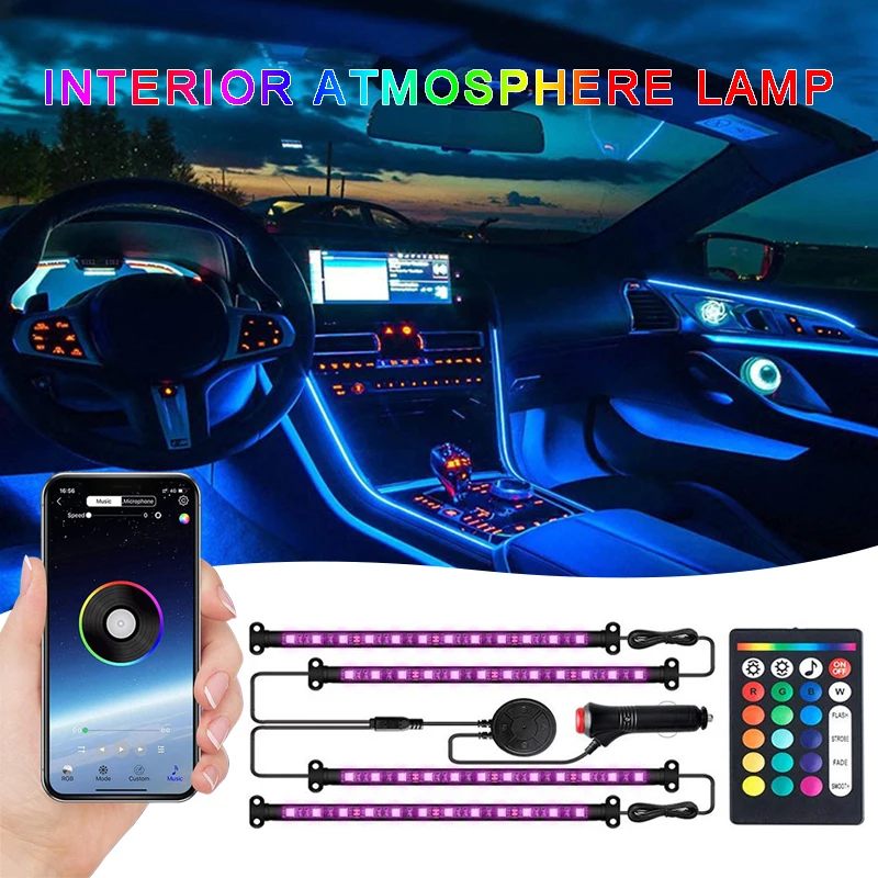 

4 шт. RGB светильник световая полоса цветной светодиодный автомобильный светильник Интерьер атмосферная лампа IP65 Водонепроницаемый декорат...