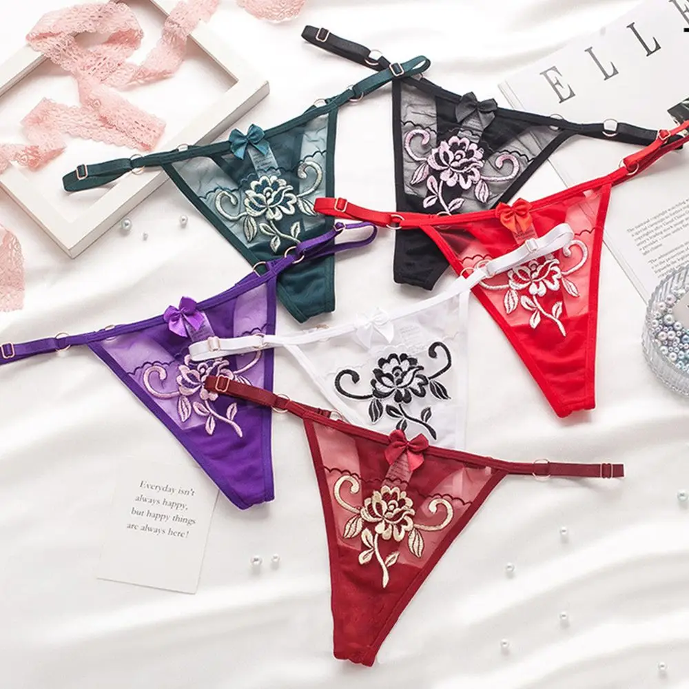 Seamless Lace Embroideied Flower Bandage Panties Sexy Lingerie Women's Underwear Transparent Thongs Intimates