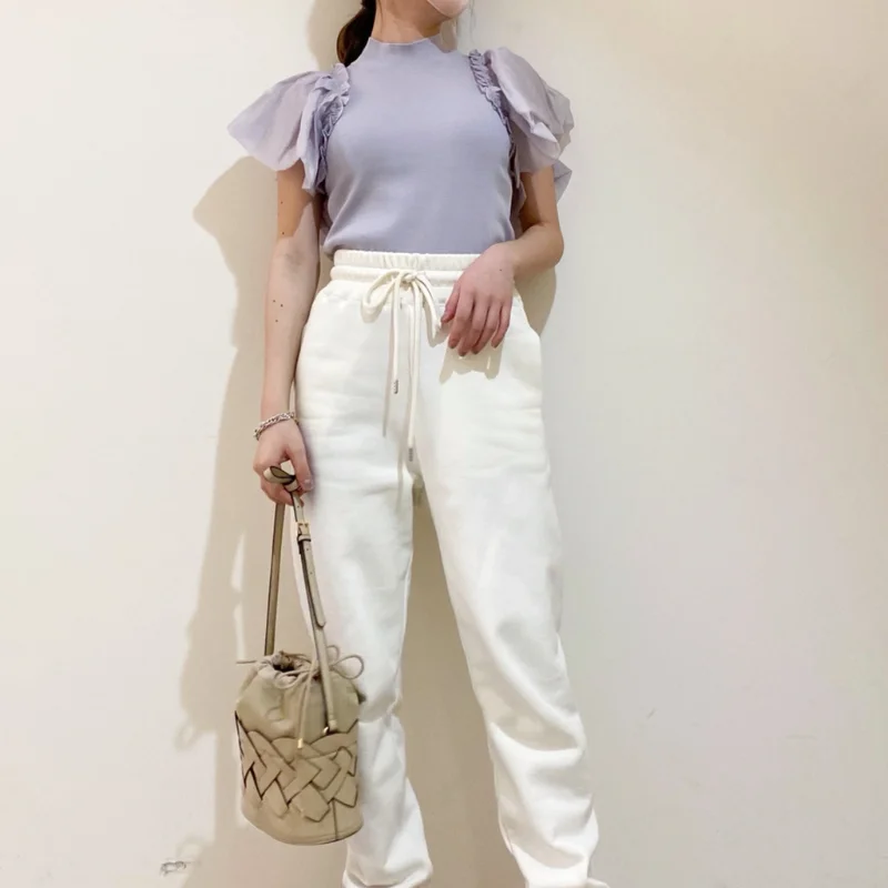 

Japan Style Temperament Ruffles Pullovers Flare Sleeve Stand Collar Solid Knitted Tops Women Elegant All Match Slim Ropa Mujer