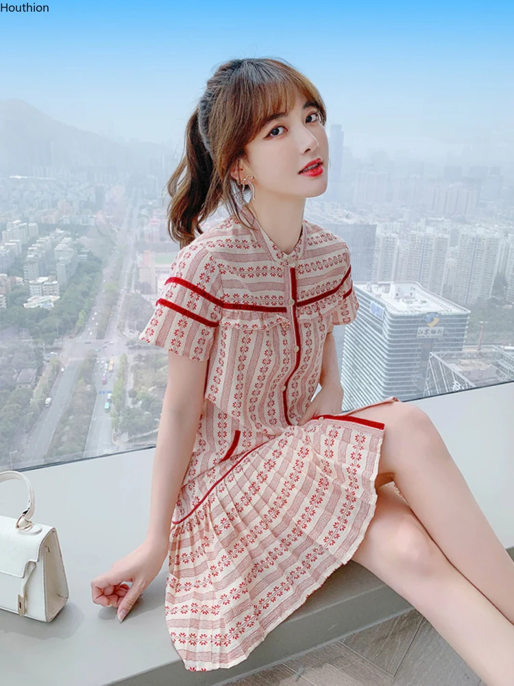 

Women's Dress Fashion Casual Dresses Short Sleeve O-collar Lattice Summer New Korean