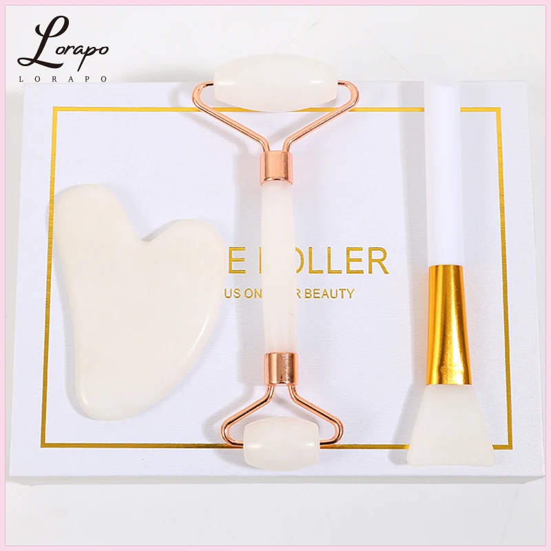 Набор нефритовых роликов для массажа лица натуральный белый нефритовый ролик