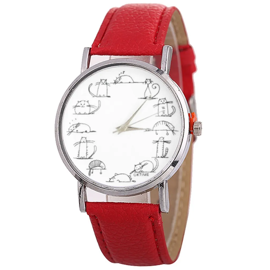 Модные женские туфли кошка мультфильм Cat Циферблат Аналоговые Кварцевые часы donna